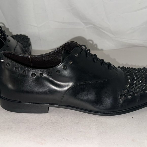 US 8.5 ITALY Cesare Paciotti Men\'s Black Leather Studded Lace Up Dress Shoes